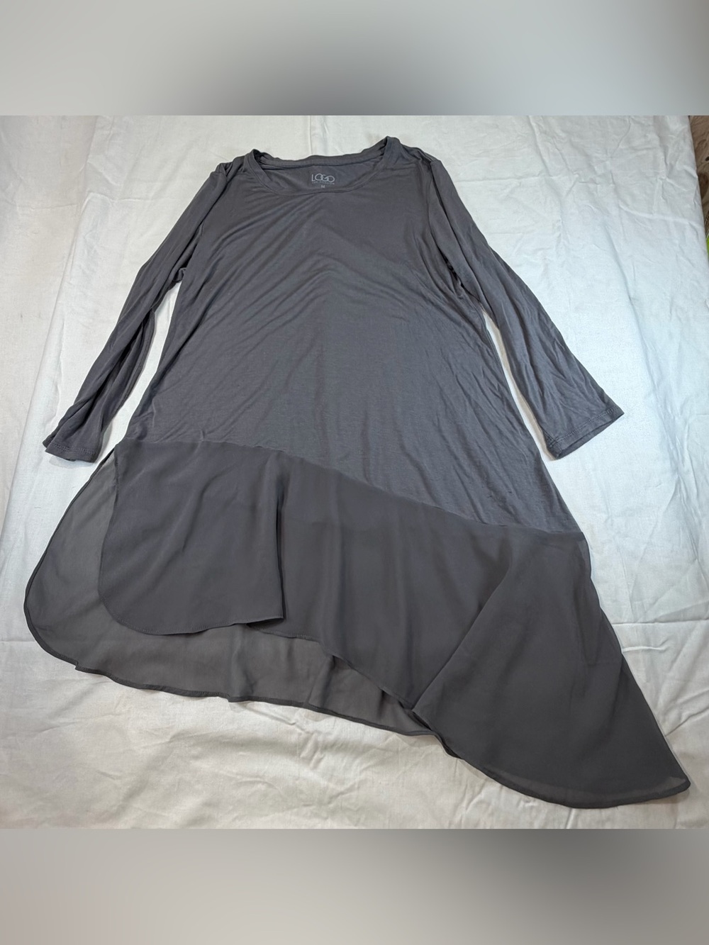 LOGO Asymmetric tunic tops. Dusty Rose and Charcoal with Sheer border - Picture 2 of 14